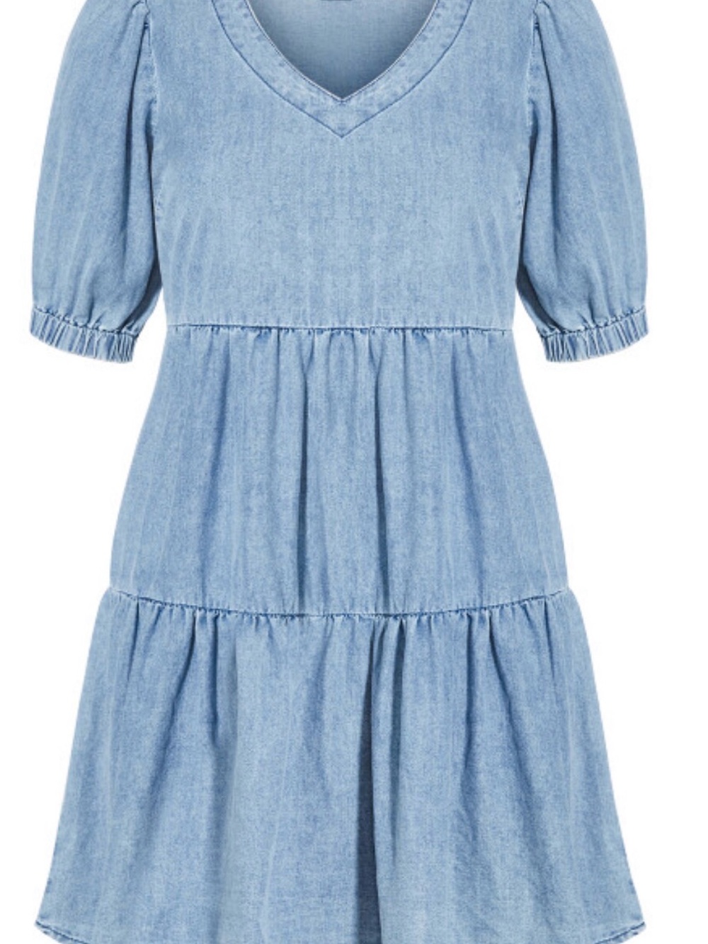 City Chic Light Blue Denim Tiered V-Neck Dress